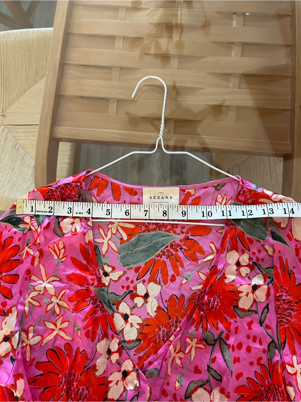 Sézane 100% Silk Pink Floral V-Neck Women's Blouse - Picture 13 of 14